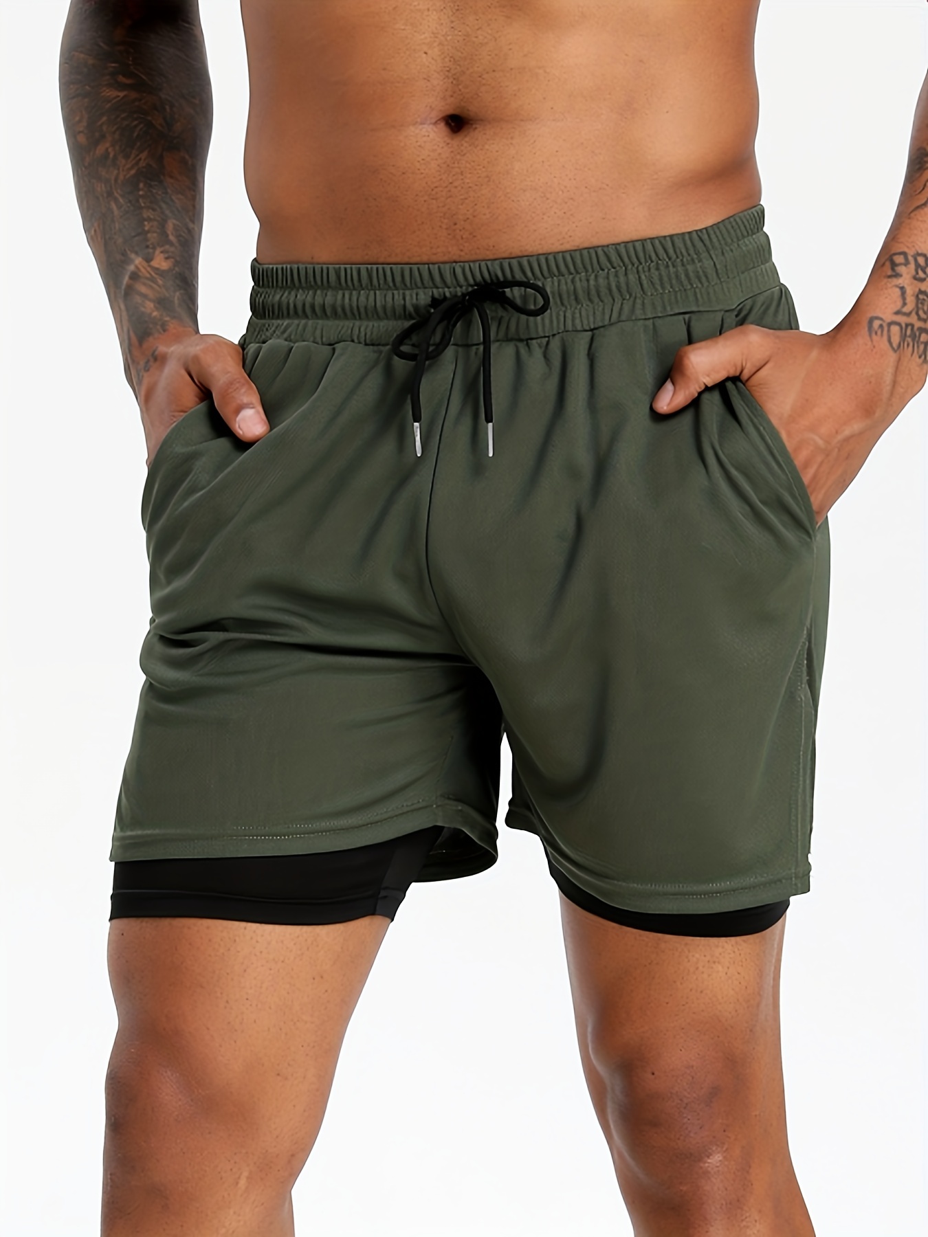 Men's Active Two Layers Shorts With Pockets for Fitness