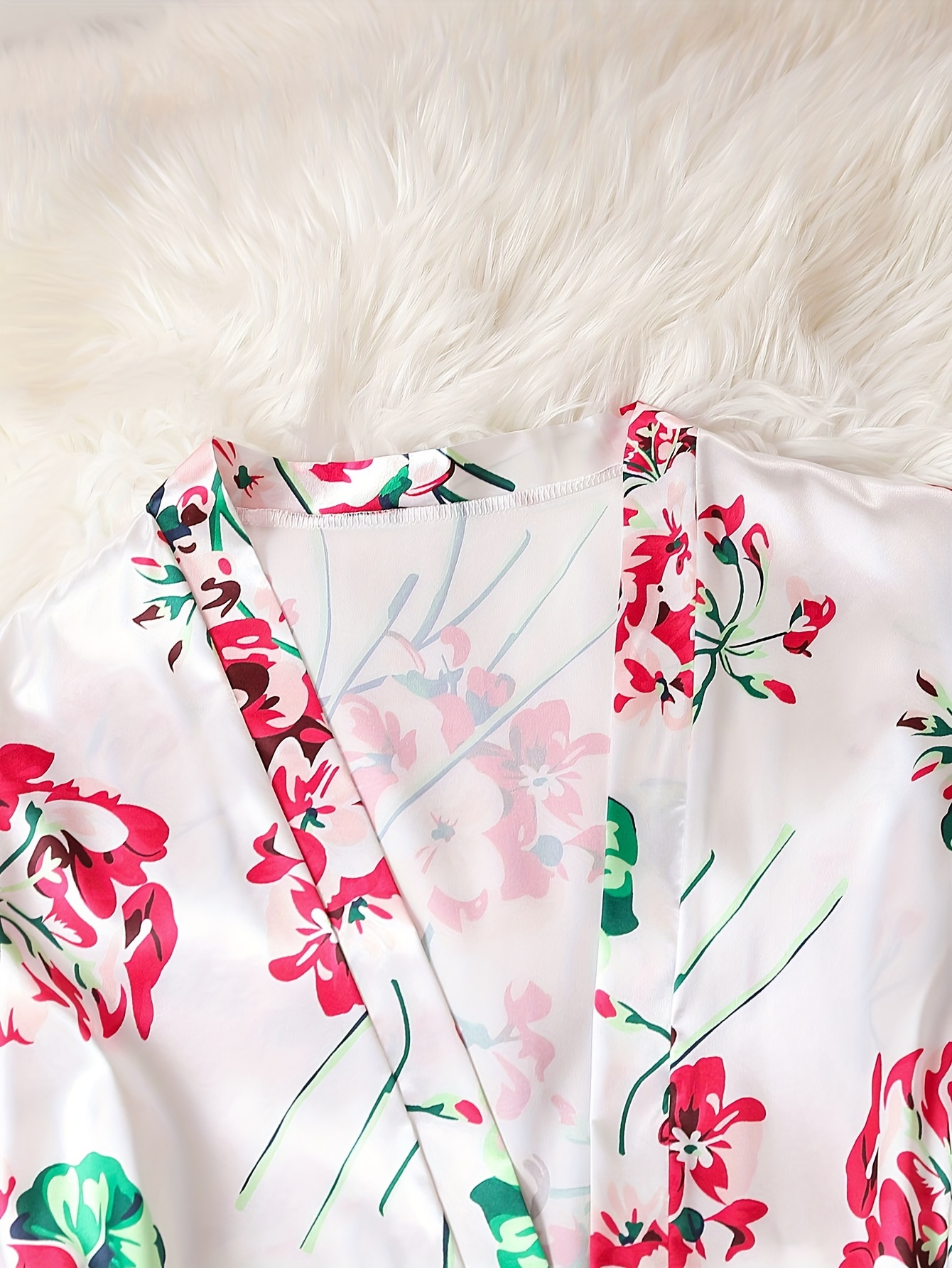 Floral Print Lounge Set Long Sleeve Ruffle Robe & Cami Top & Shorts