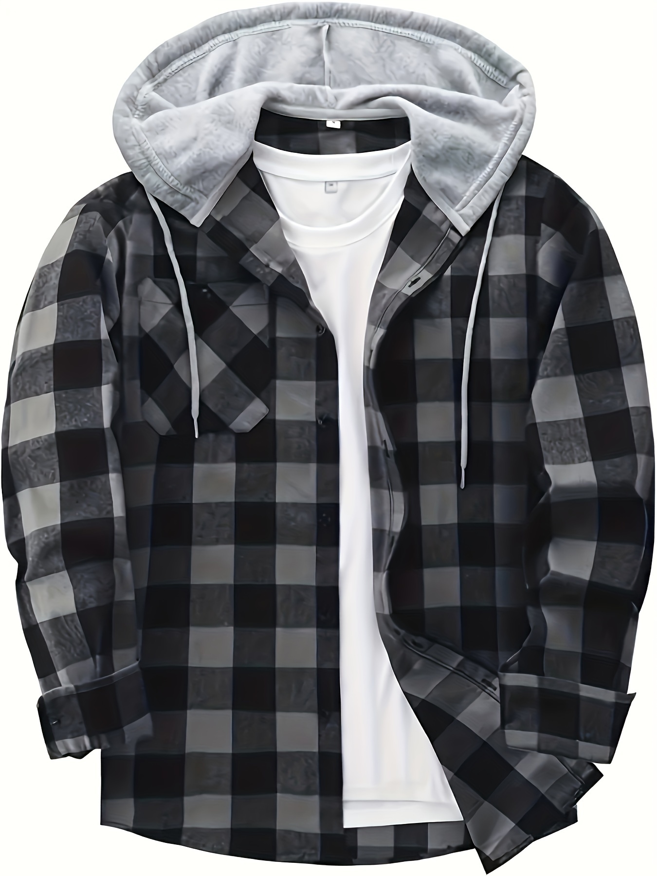 Casual Plaid Pattern Men's Long Sleeve Hooded Shirt, Men's Fall Winter  Street Outwear, Gift For Men