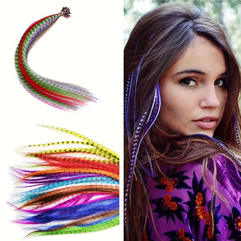 Feather Hair Extension 1pc Colorful Fake Hair Clip in One Piece Rainbow Synthetic Hair Extensions, Human Hair Extensions 18inch Hairpiece for Women