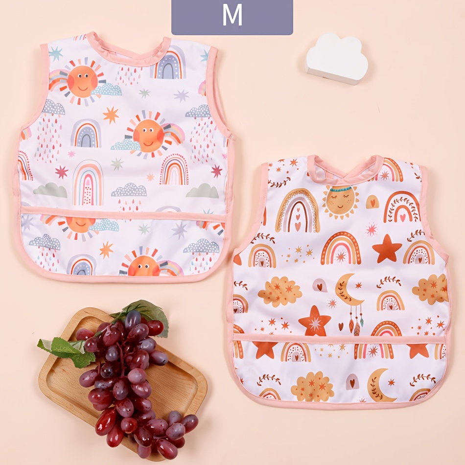 Waterproof Feeding Bibs, With String And Magic Tape, 2 Size Baby Drool