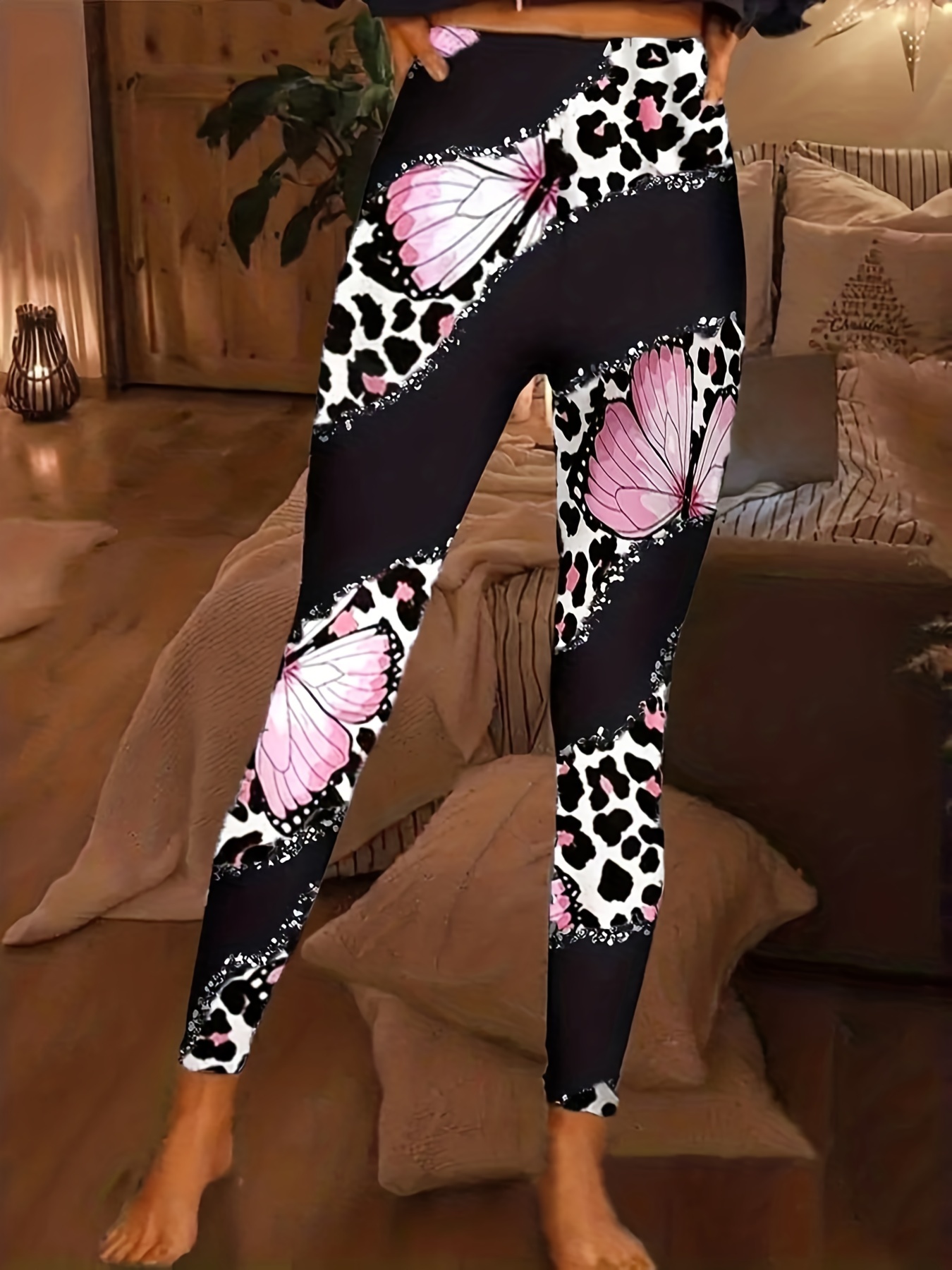 Mariposa Impresión Impresión Leggings Skinny Leggings - Temu