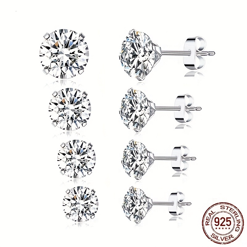 Stud Earrings 925 Platinum Plated Round Cubic Zirconia