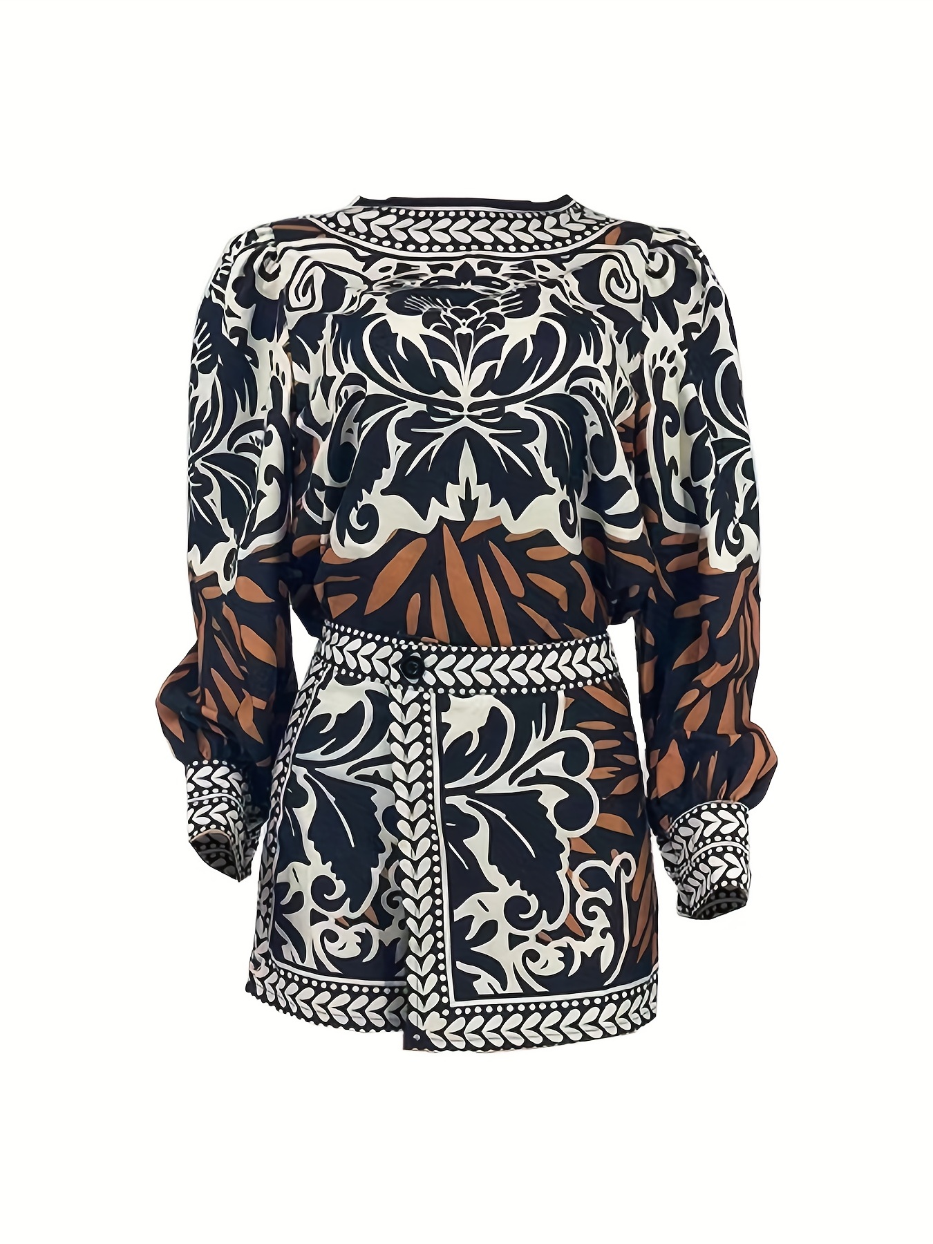 Floral Print Casual Top & Skort Set Long Sleeve
