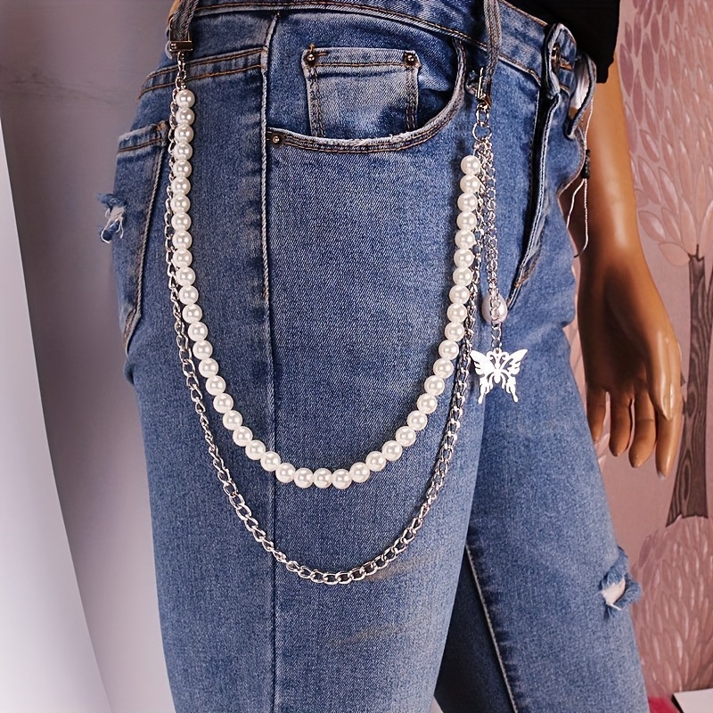 Womens Long Jeans Chains Silver Three Layers Long Pants Chain With