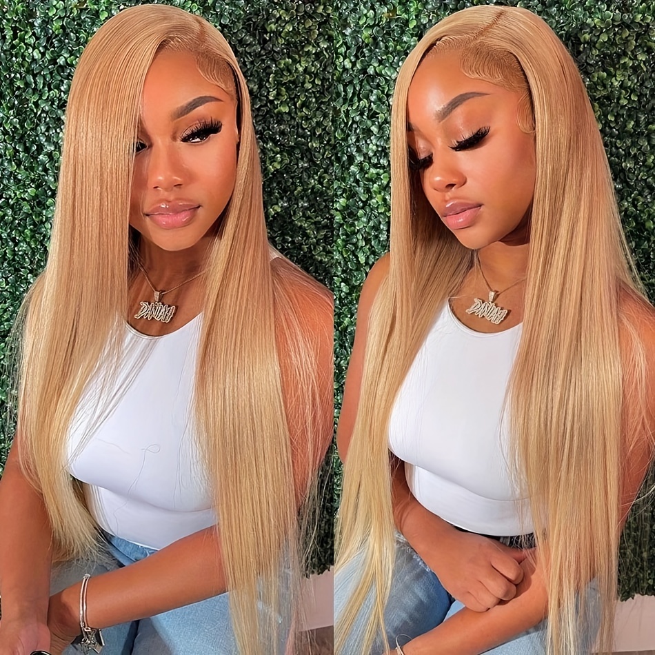 

13x4 Hd Straight Honey Blonde Human Hair Frontal Wig With Transparent Lace For Women - 180% Density, Natural Look And Feel