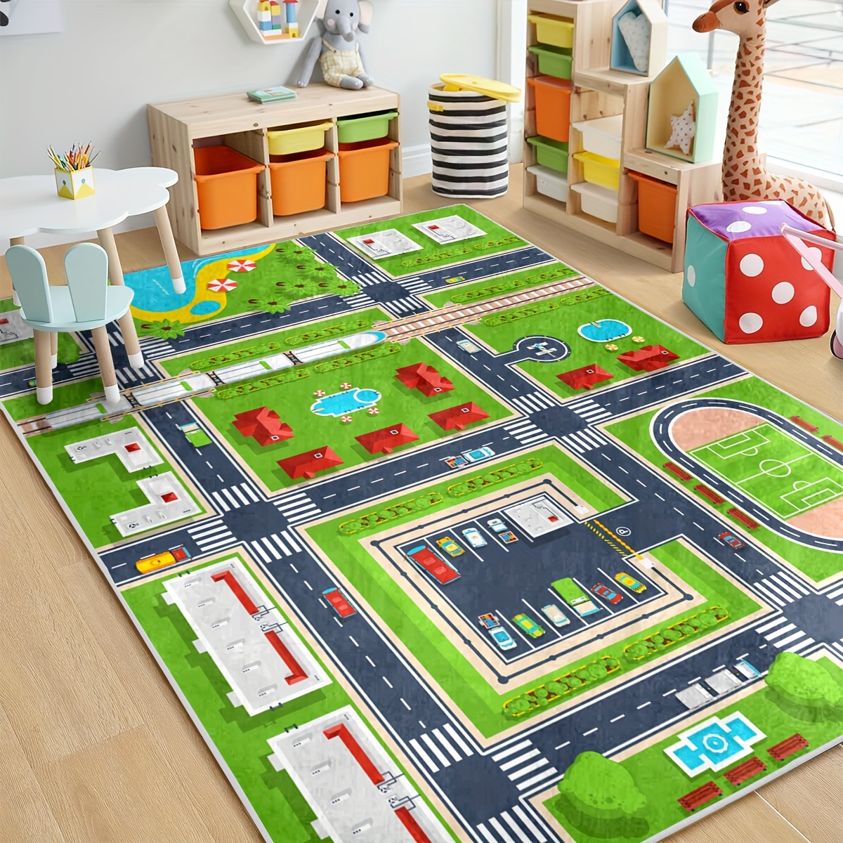 Alfombra infantil de juego con diseño de coches y carreteras