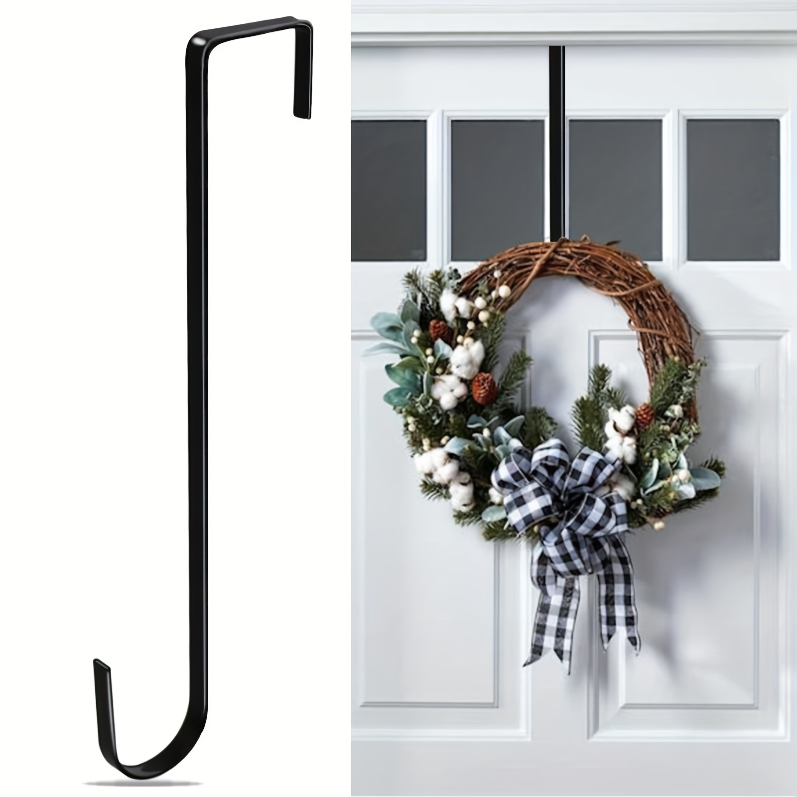  Larchio Colgador de corona para puerta delantera, paquete de 2  colgadores de puerta de corona blanca sobre el gancho de la puerta para  decoración de corona de Navidad (15 pulgadas 