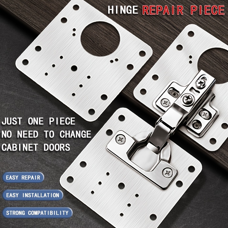 Kit de placa de reparación de bisagras gruesas con orificio para gabinete,  soportes de reparación de placa de acero inoxidable resistentes a la