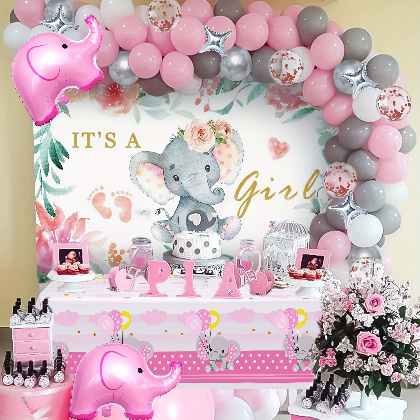 Ensemble de décoration thème bébé fille or et rose - baby shower