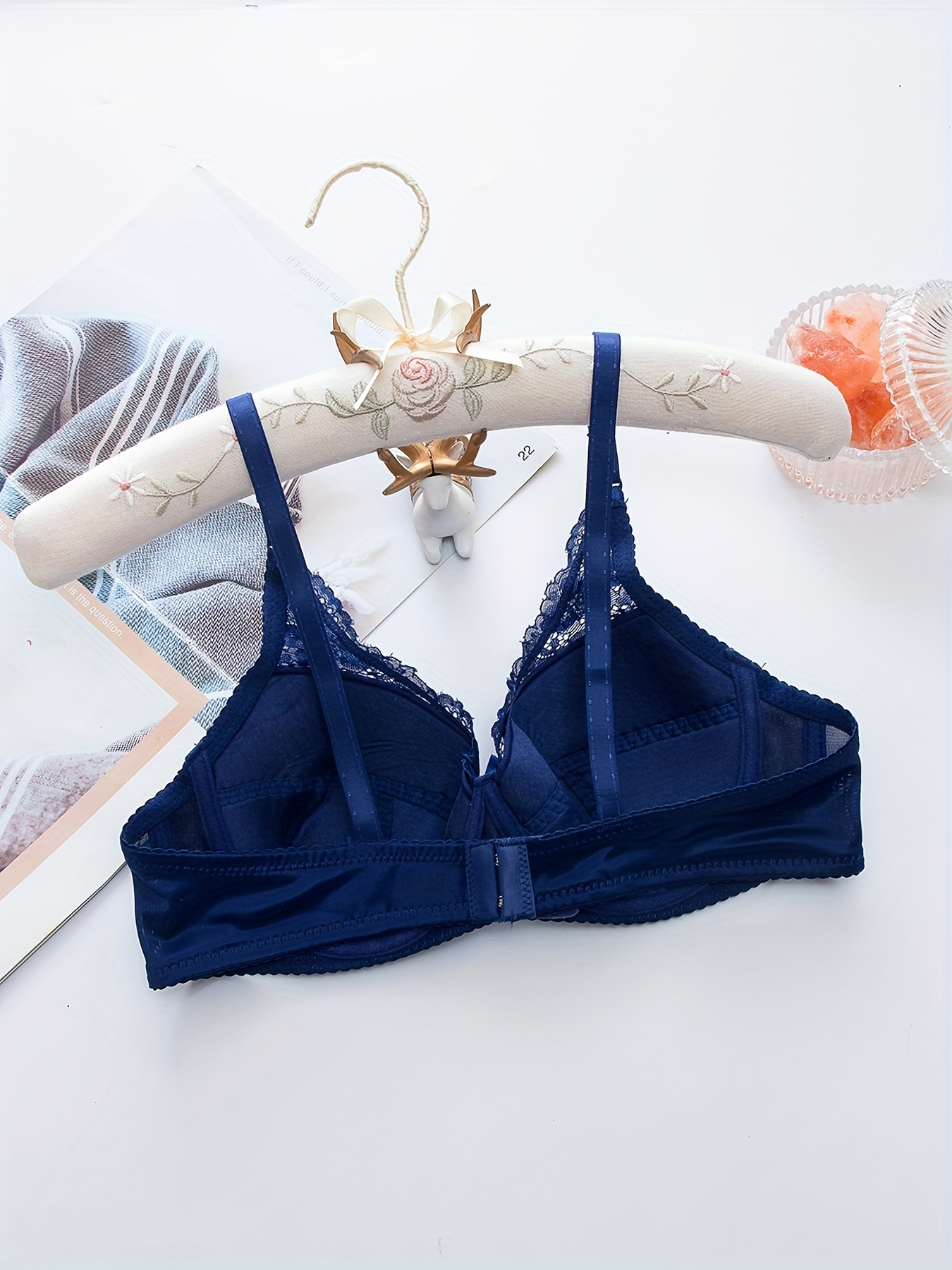Women's Bra Set Lace Sexy Push Up Underwear Lingerie Women G-String Panties+Bralette  Bra Set (Blue,80B) 