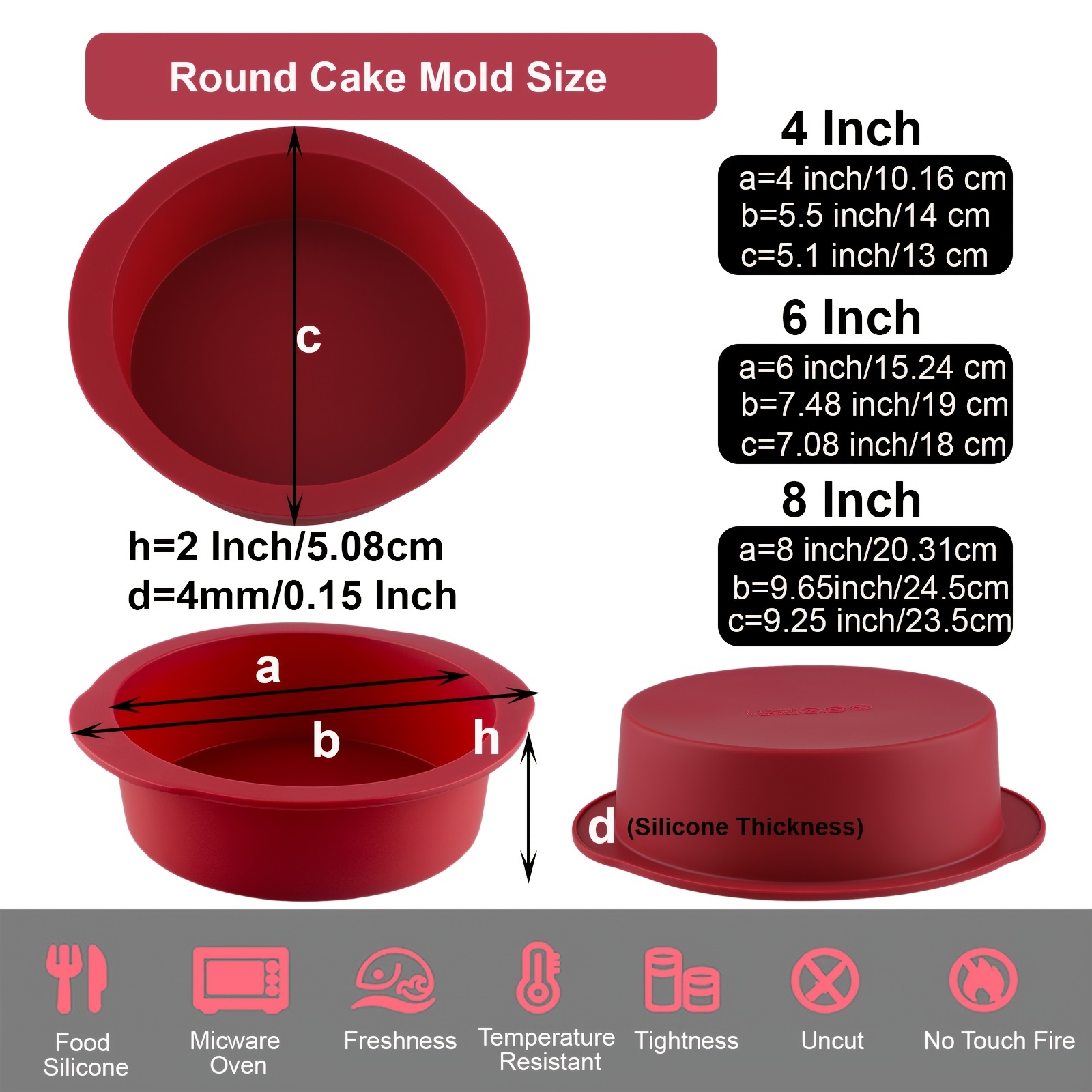 2pcs 8 inch Silicone Cake Pan for Baking, Round Cake Molds Silicone Baking Pan Non-Stick Quick Release Suitable for Cheesecake Chocolate Cake