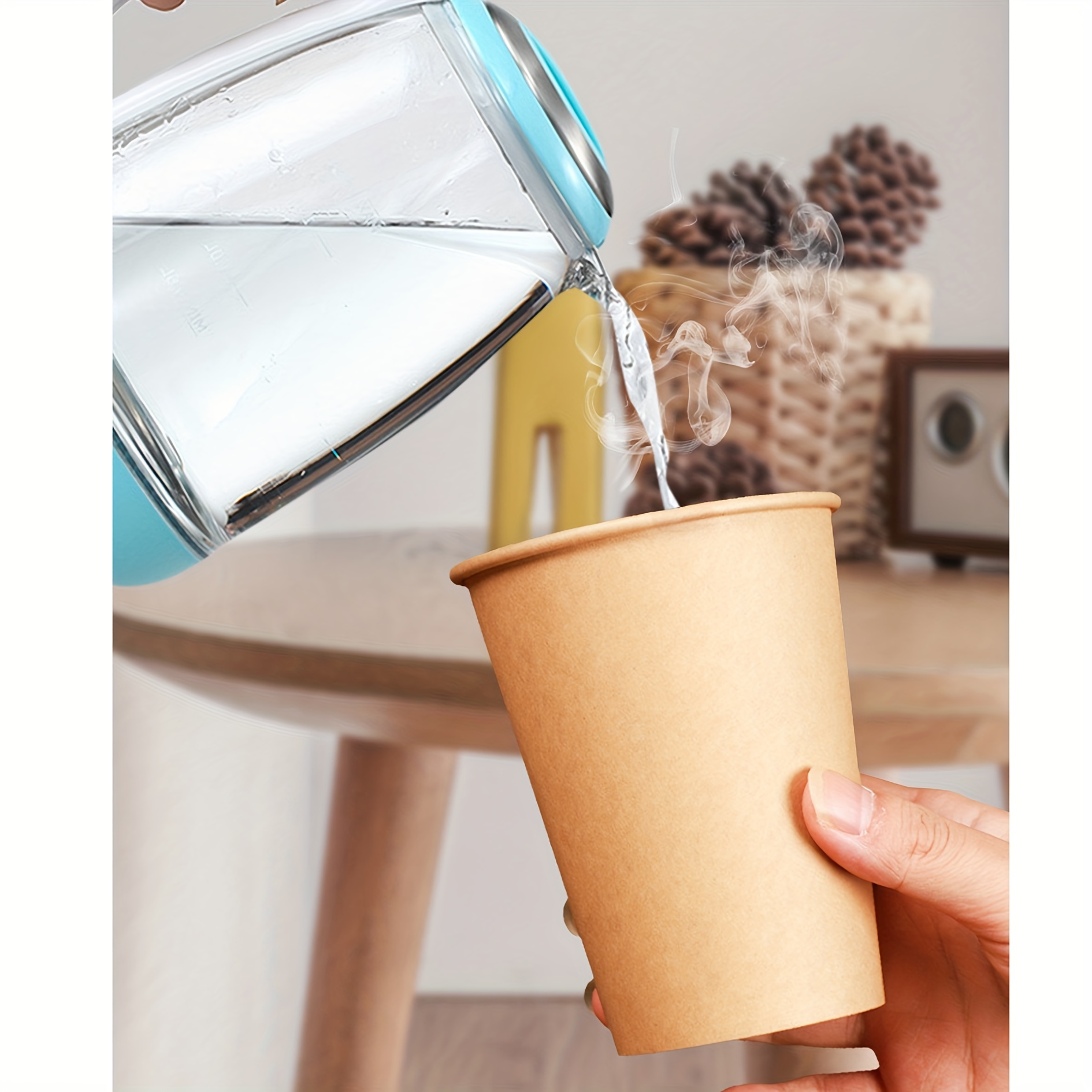 Disposable Paper Cup Plastic White Lid Bag Straw Coffee Mug