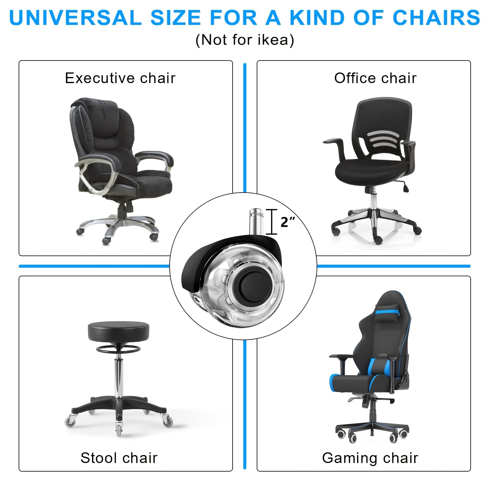 Ruedas de repuesto para silla de oficina, ruedas de goma para silla de piso  de madera, juego de 5 ruedas resistentes para silla de computadora