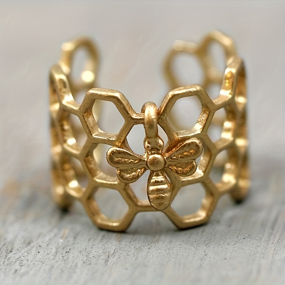 Hollow Out Honeycomb Bee Finger Ring Geometric Finger Jewelry Accessories