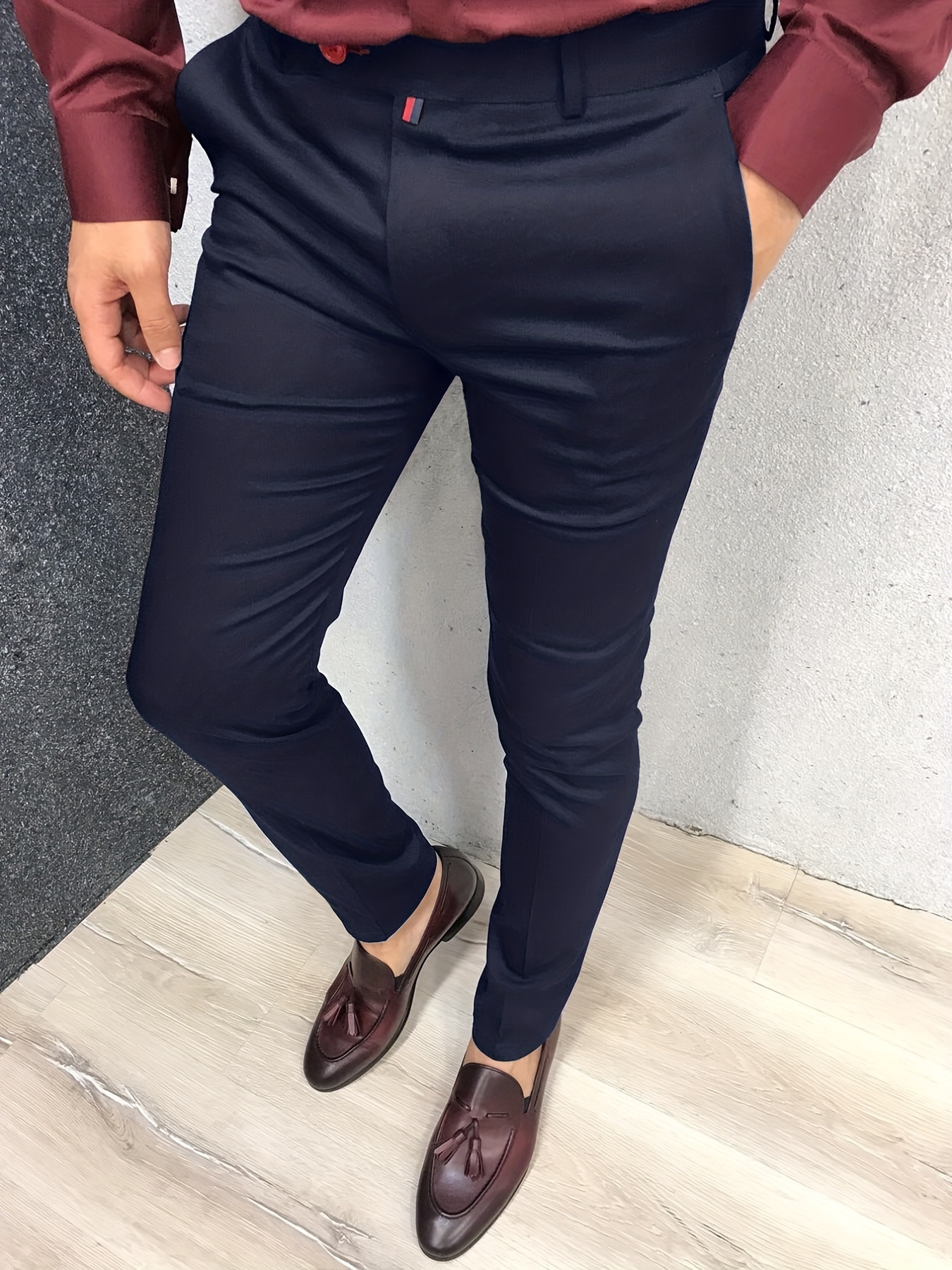 Classic Design Dress Pants Men's Formal Solid Color Stretch - Temu