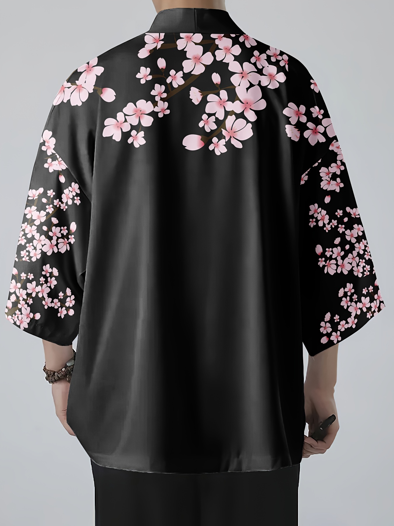 mens vintage style floral print loose open front kimono for traditional cultural activities in japan