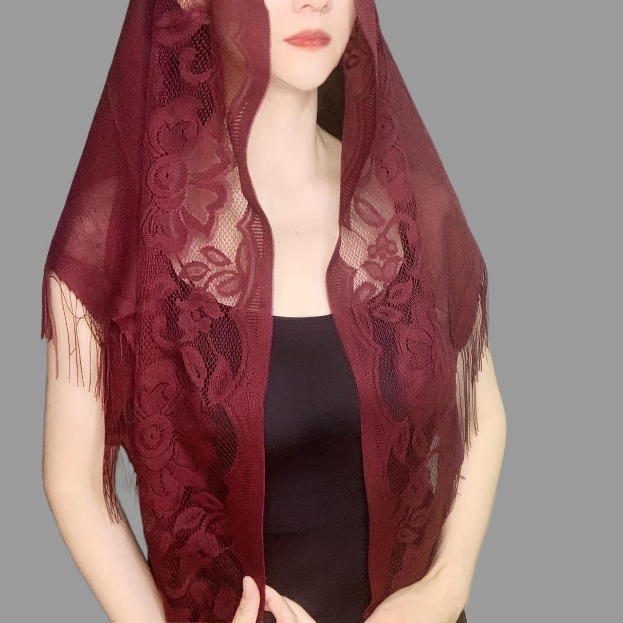 classic triangle lace veils tassel scarves vintage catholic veils mantilla head covering church veil for women