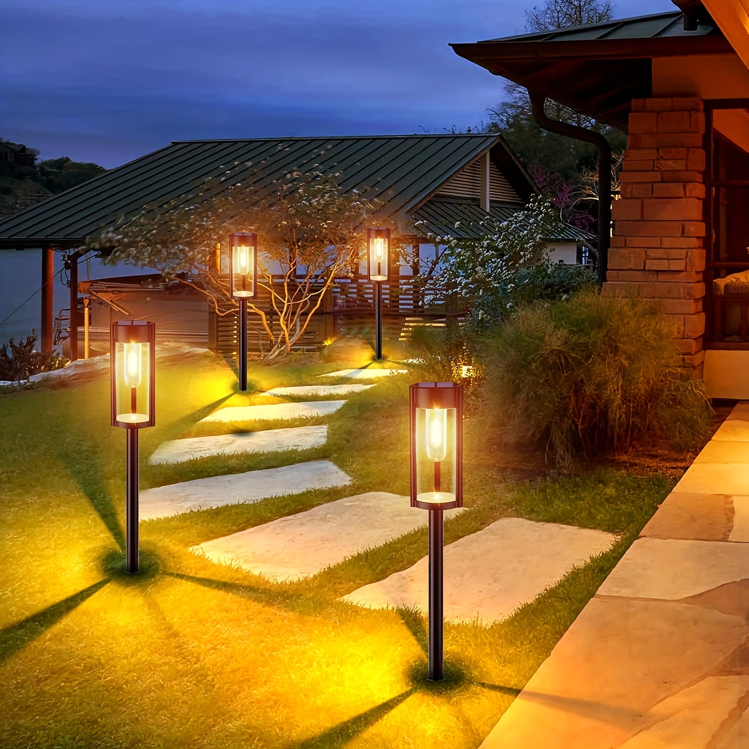 Paquete de 8 luces solares para caminos al aire libre, luces solares  brillantes para senderos exteriores, impermeables, luces solares  decorativas para