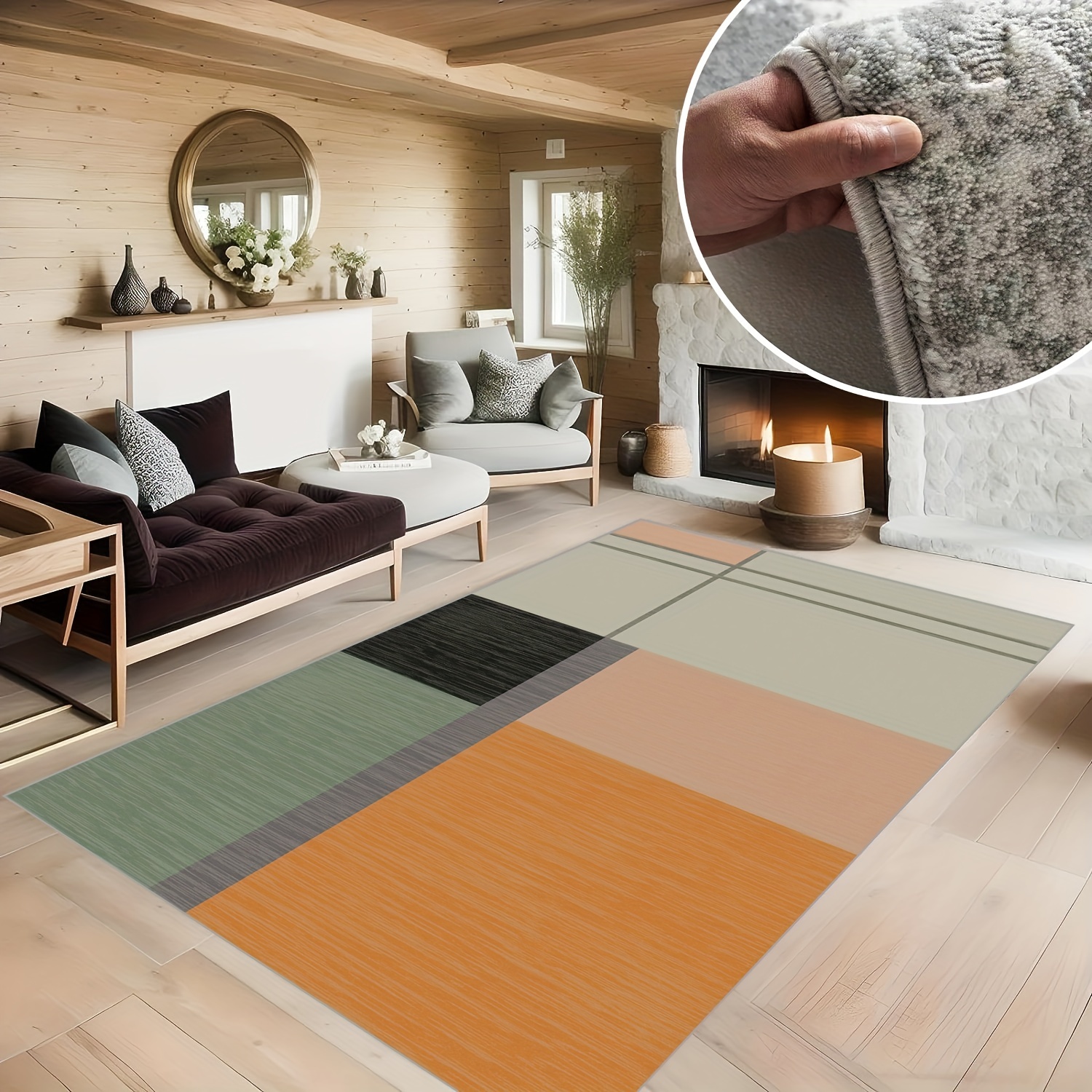 Nordic Minimalist Color Block Pattern Carpet, Suitable For Living