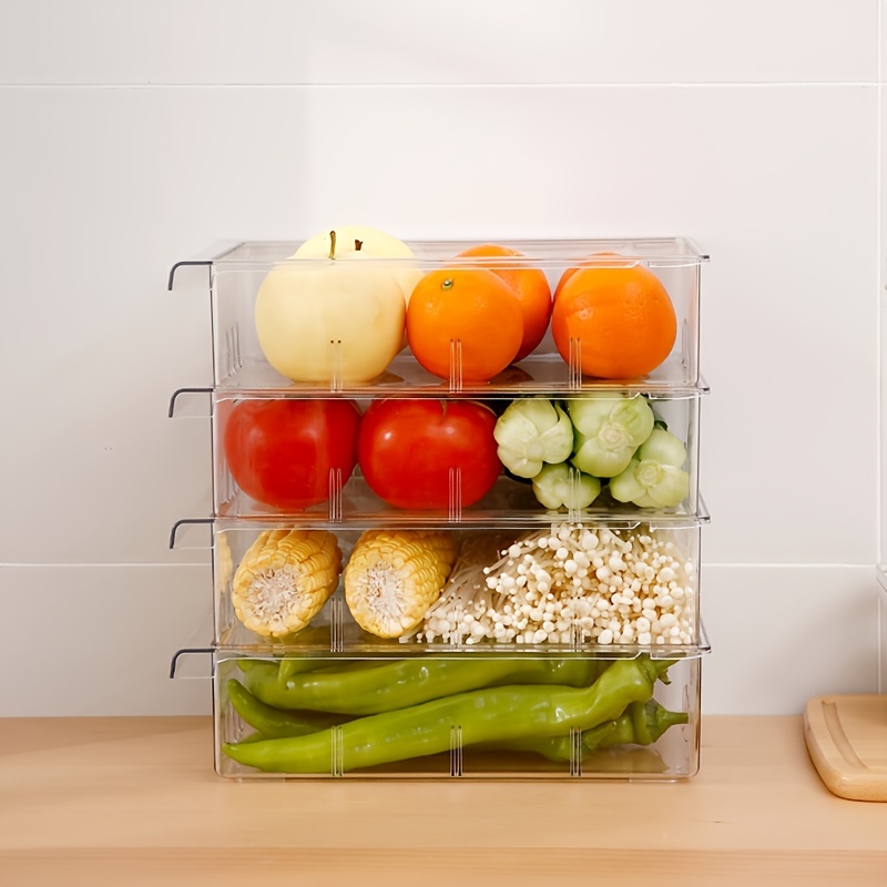 nevera Organizador , 1 pieza refrigerador Organizador , nevera  Organizadores con almacenamiento transparente con asa & Tapa , fruta  Contenedores para