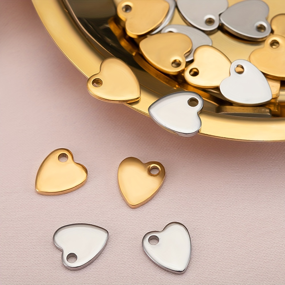 

10pcs Stainless Steel Love Pendant, Mirror Piercing Heart Tag Charms, Color-preserving Pendants For Diy Necklace Bracelet Jewelry Making Accessories Valentine's Day