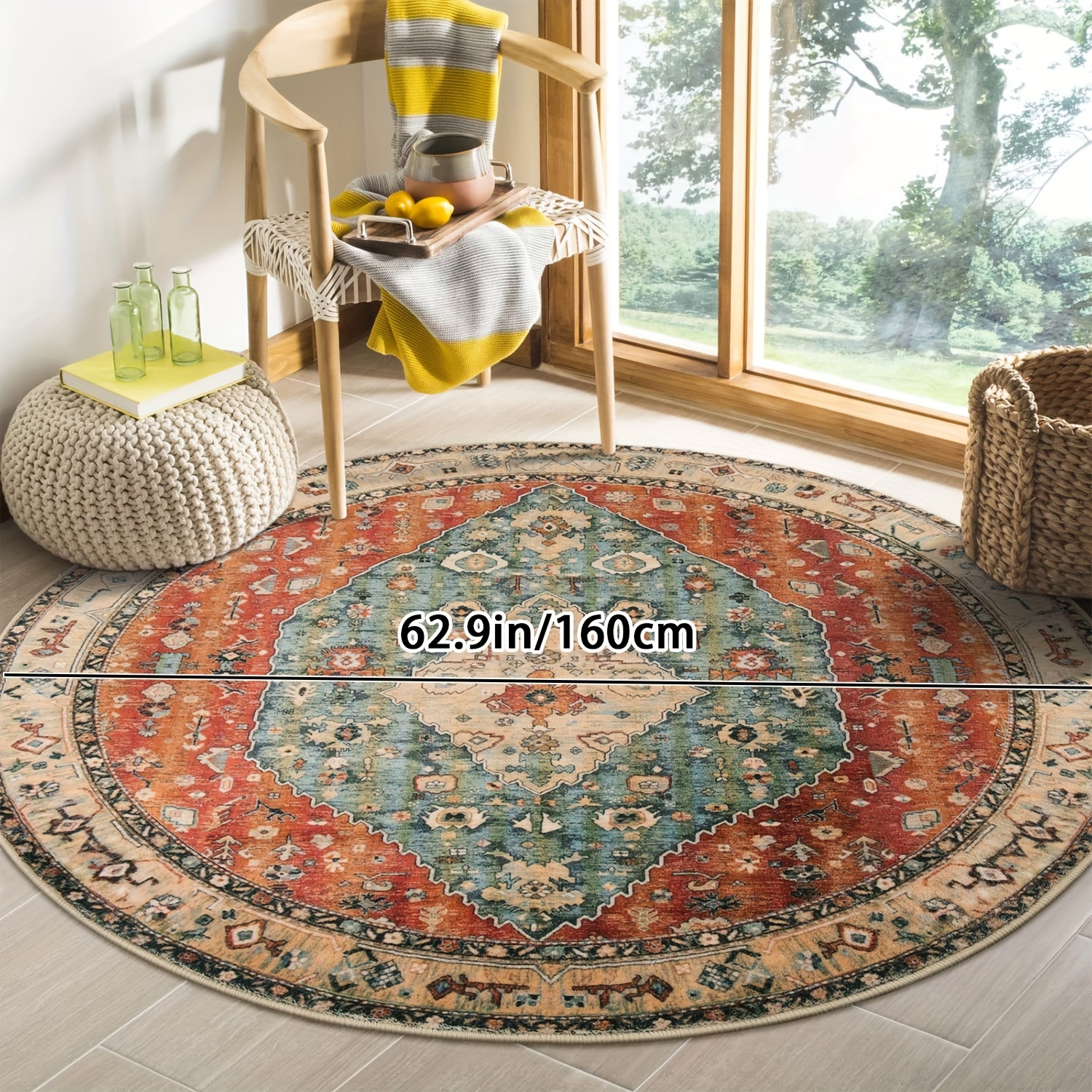 Winter Christmas Round Area Rugs Collection 6', Non Slip Indoor Circular  Throw Runner Rug Floor Mat Carpet for Living Room Dining Table Bedroom