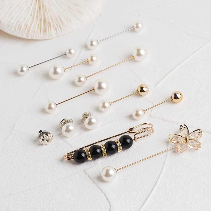 35 Pcs Pearl Brooch Sweater Shawl Hat Clip Neckline Pins Double