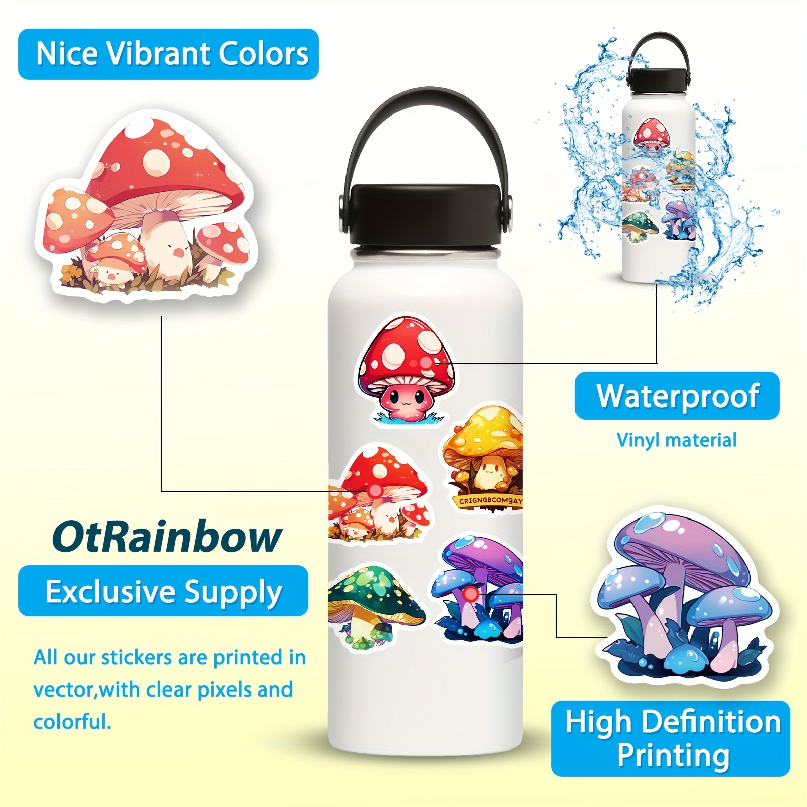 50pcs Aesthetic Mushroom Stickers Decoración Botella Agua - Temu
