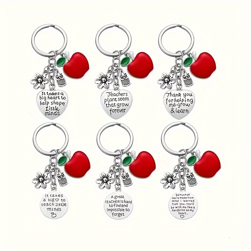 

6pcs/set Teacher Appreciation Gift Keychain Flower Pendant Stainless Steel Keyring Teacher's Day Gift Bag Charms For Women