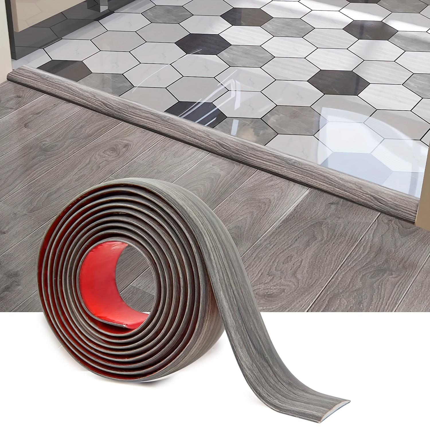 

1pc Self Adhesive Vinyl Floor Transition Strip, 3.3ft Laminate Floor Strip Floor Flat Divider Strip For Joining Floor Gaps, Carpet Threshold Transition, Floor Tiles
