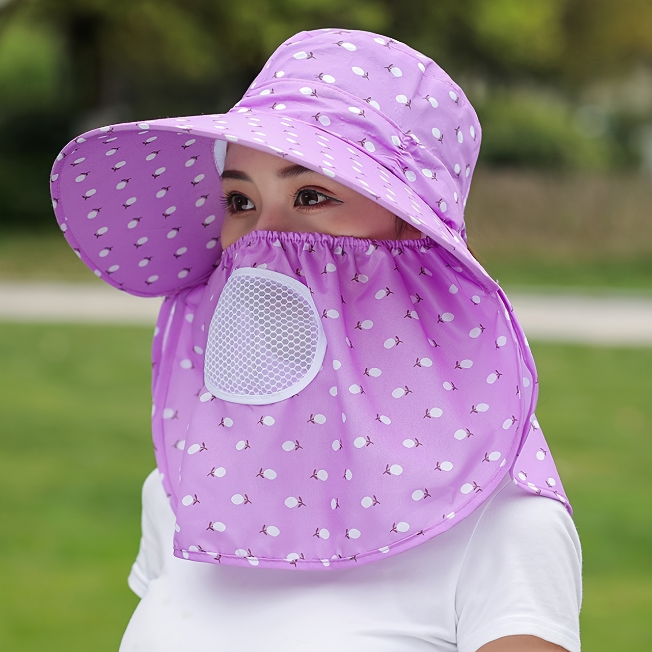 Wide Brim Shade Sun Hat With Breathable Face Cover Mask - Temu Canada