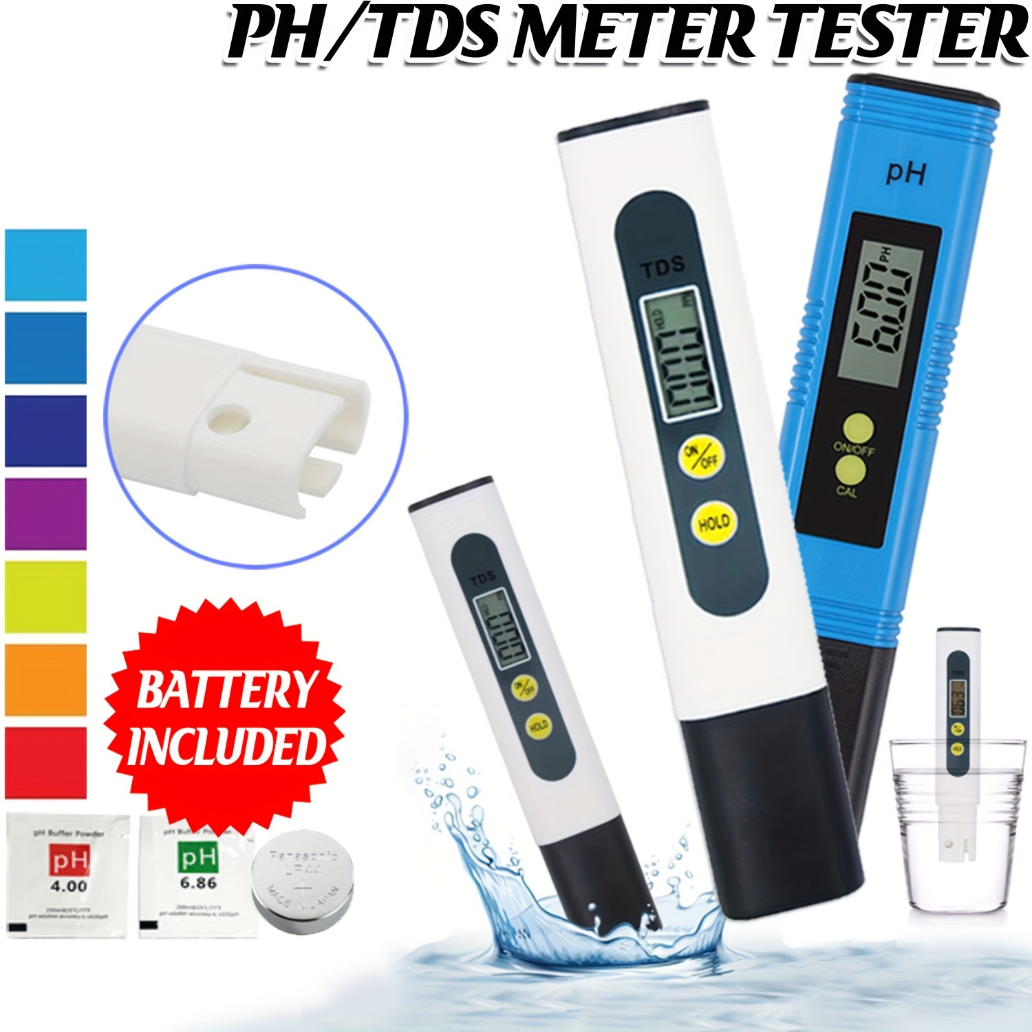 2pcs Tds Meter Testeur d'eau numérique Numérique 0.0-14.0 Ph Meter