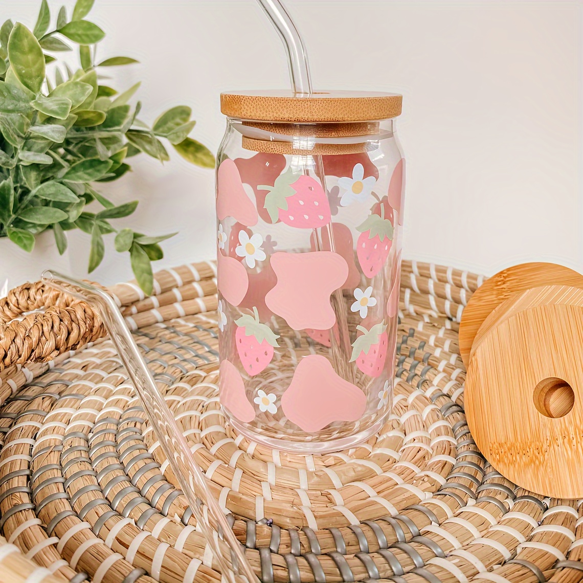 Flower Pattern Drinking Glasses With Lids And Straws, Can Shaped Water Cups,  Iced Coffee Cup, For Beer, Juice, Milk, Birthday Gifts, Drinkware - Temu