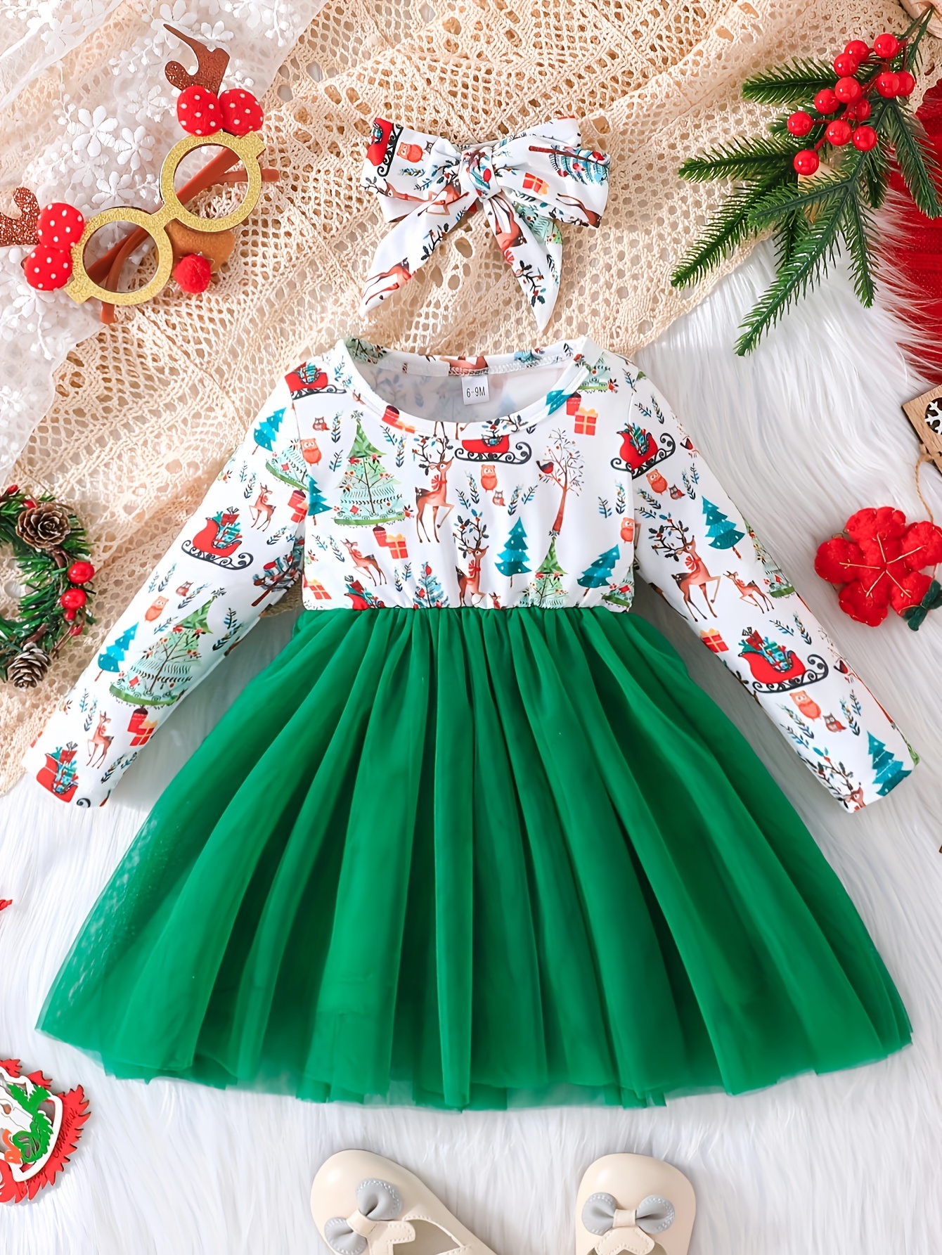 Christmas Baby Girl Plaid Ruffle Long Sleeve Dress Bowknot - Temu