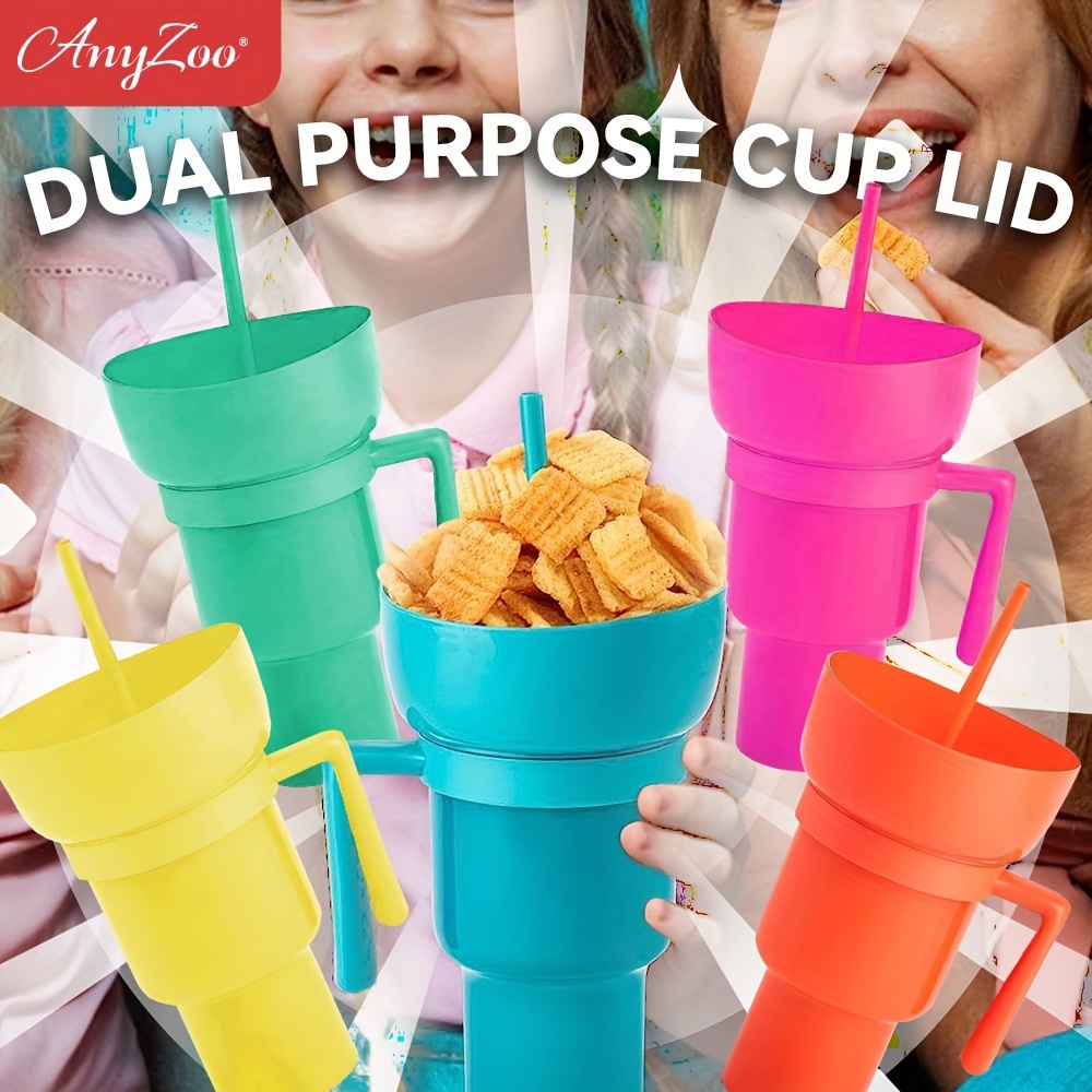 Snack and Drink Cup, Cup Bowl Combo with Straw, Stadium Tumbler-32oz Color Changing Stadium Cups for Cinema, Snack Cups with Top Bowl for Popcorn