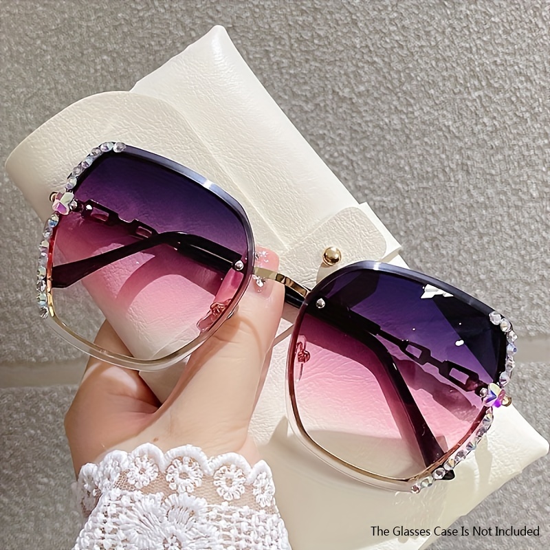 

Rhinestone Decor Rimless Fashion Sunglasses For Women Casual Gradient Glasses For Summer Beach Party