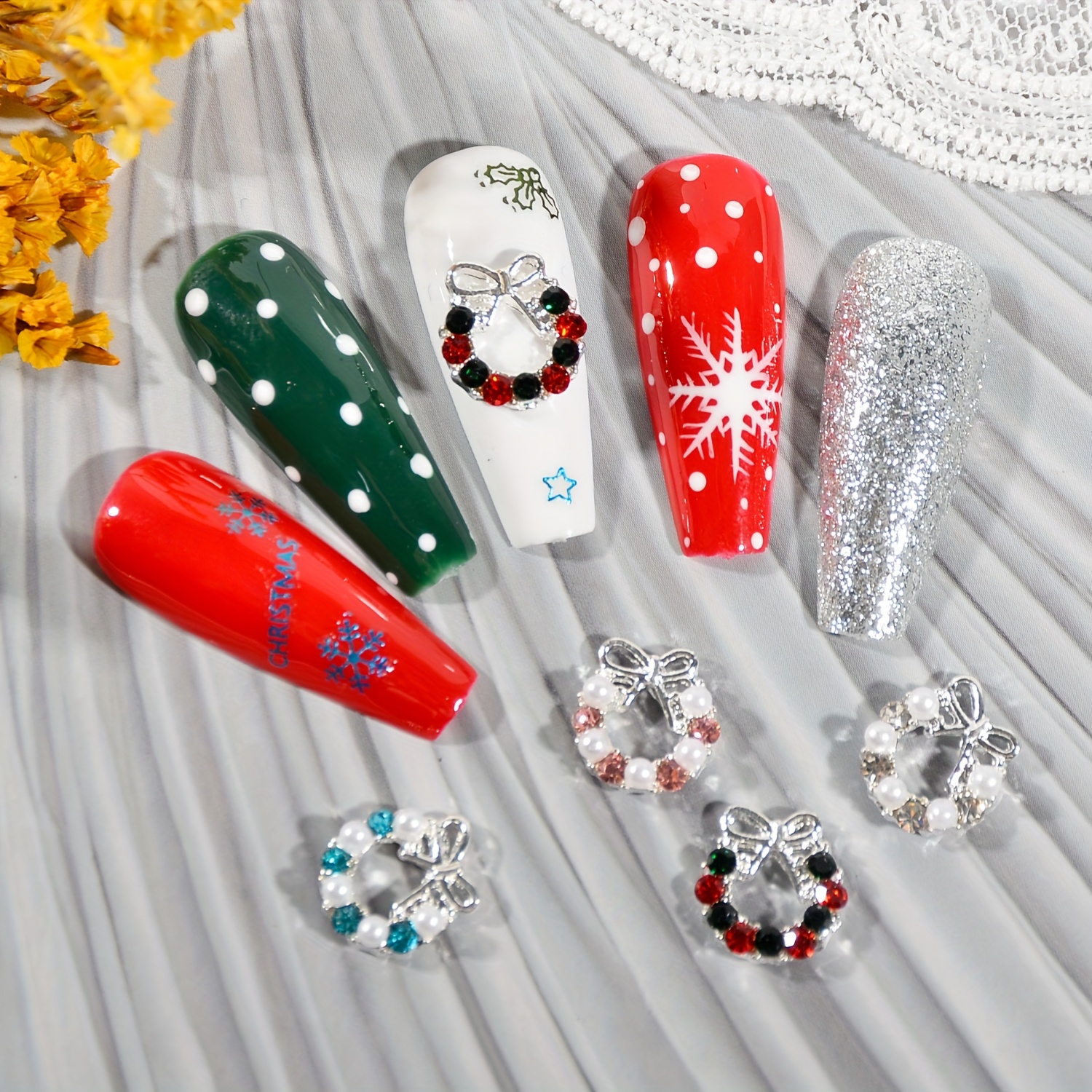 3D Rhinestone Crystal Nail Art Garland Pearl Dangle Charms Christmas Nail  Dec~C2