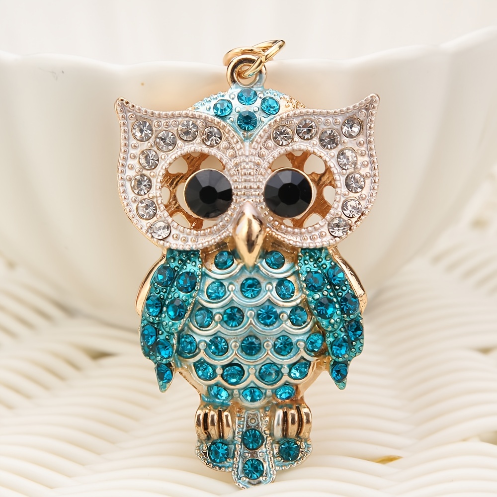 Bag Charm Crystal Key chain Owl Keyring Handbag, Purse, Rhinestones, Lanyard