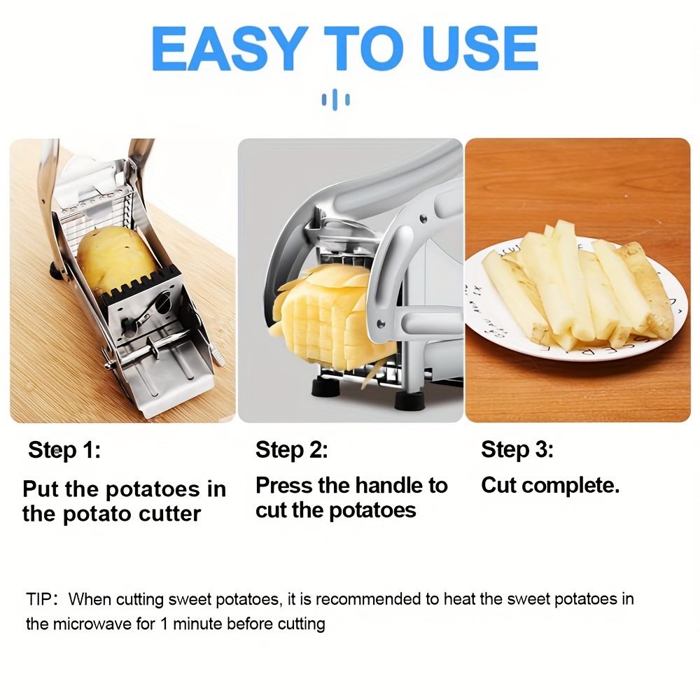 French Fry Cutter with 2 Blades, Professional Potato Cutter Stainless Steel