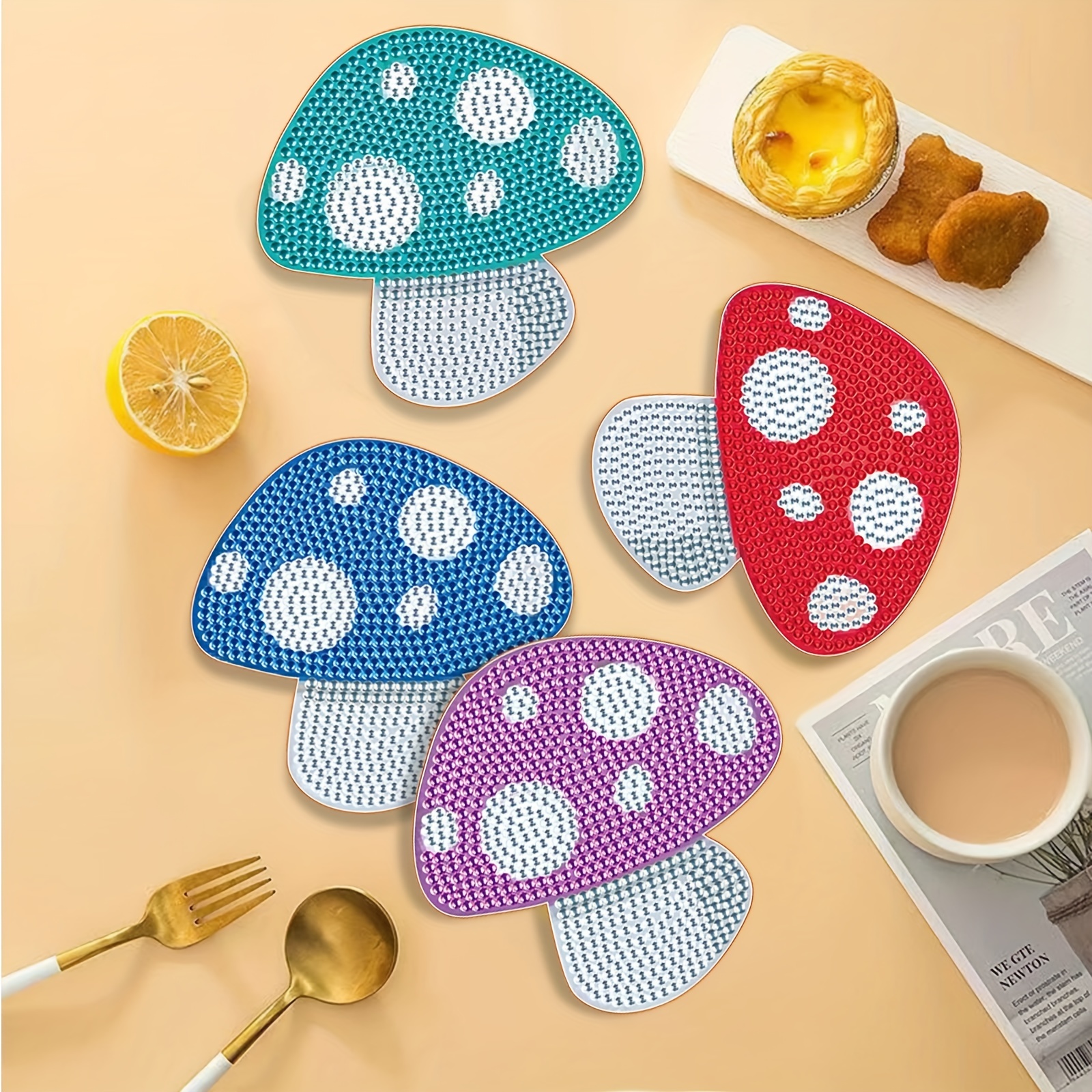 Colorful Mushroom Diamond Art Painting Coasters Kits With - Temu