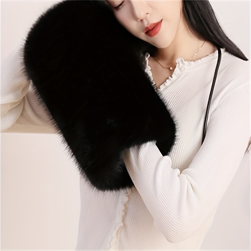 Stylish Faux Fur Sleeves Ladies Solid Color Soft Cozy Fluffy - Temu