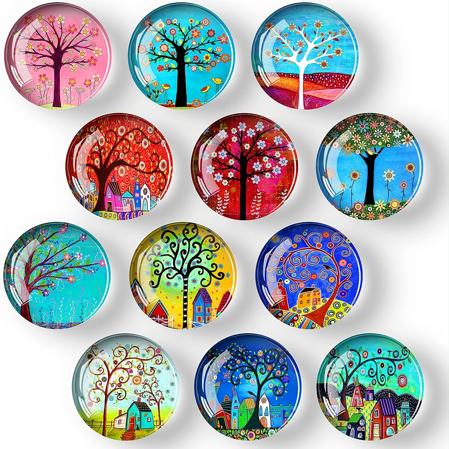 12pcs Life Tree Glass Magnetic Fridge Magnets For Crafts, Kitchen Office, Whiteboard Cabinet & Dishwasher