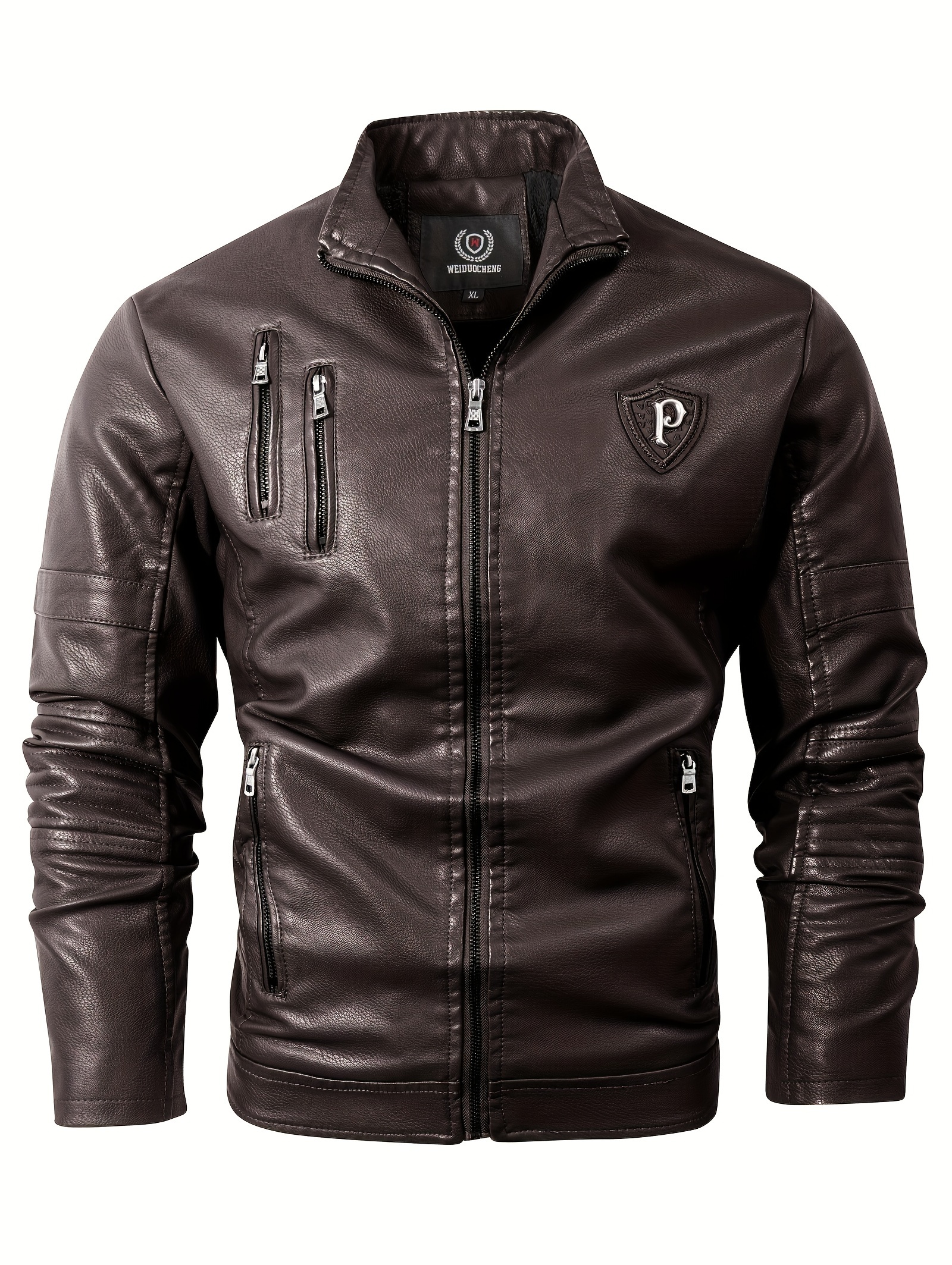 Men's Casual Fleece Lined Pu Leather Jacket Chic Biker - Temu