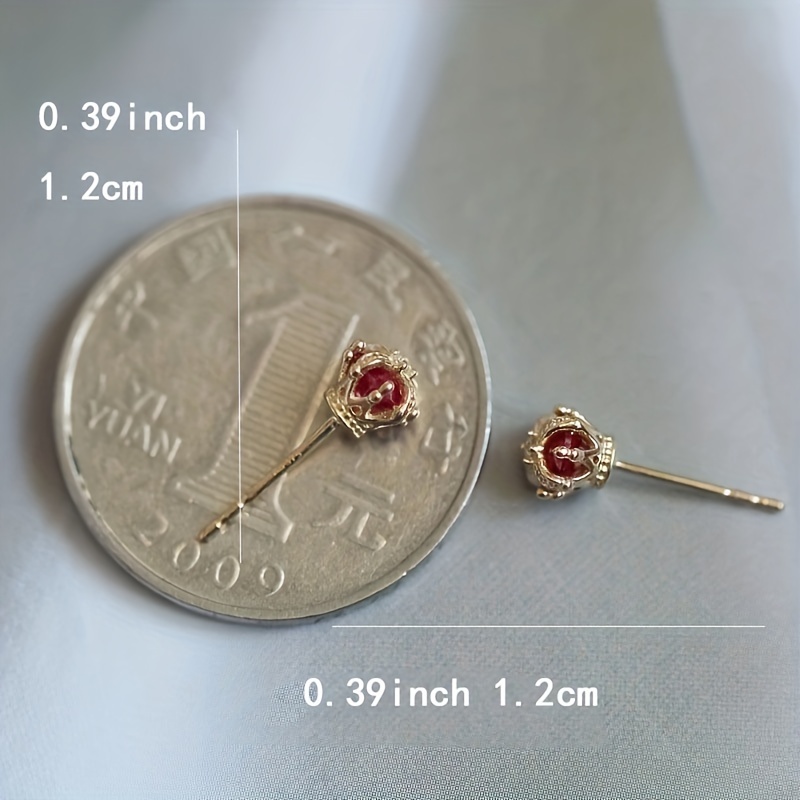 925 Silver Crown Cross Earrings Red Engagement Gift