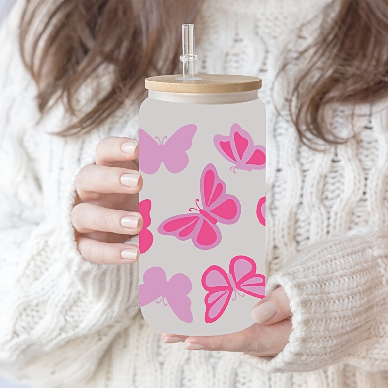 16oz Glass Water Cup With Bamboo Lid & Straw