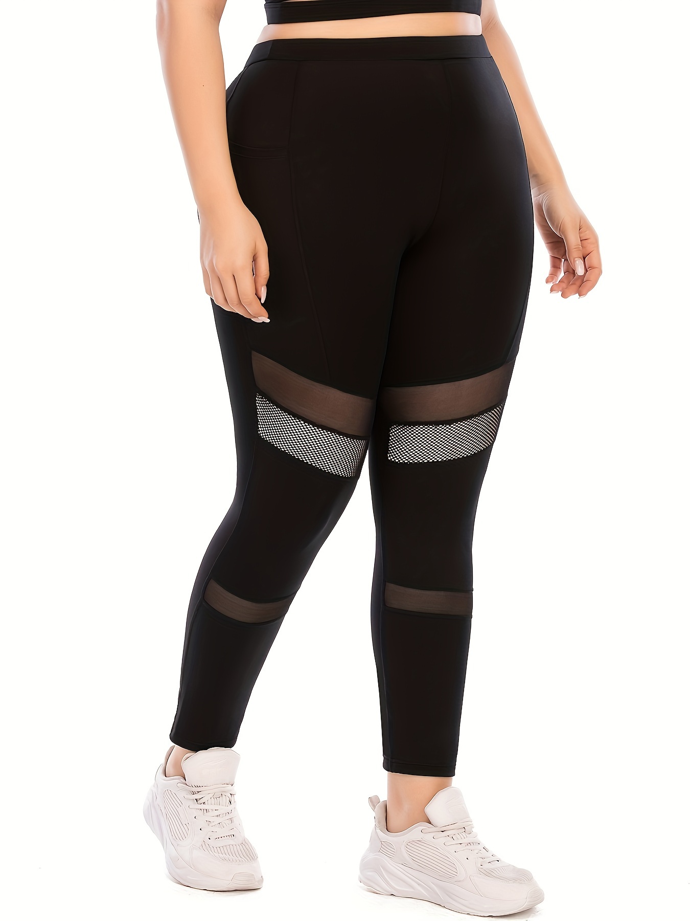 plus size sports leggings womens plus mesh contrast black high waist skinny fit finess yoga pants leggings black 2