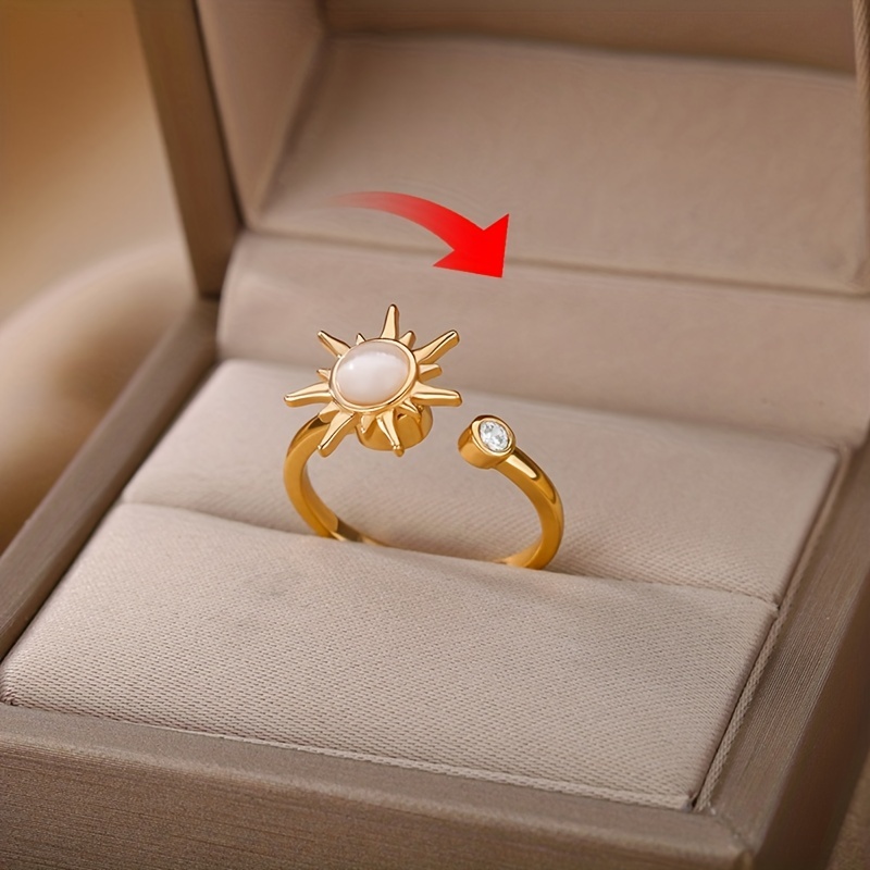 Women's Rotating Sun Opal Adjustable Ring, Stainless Steel