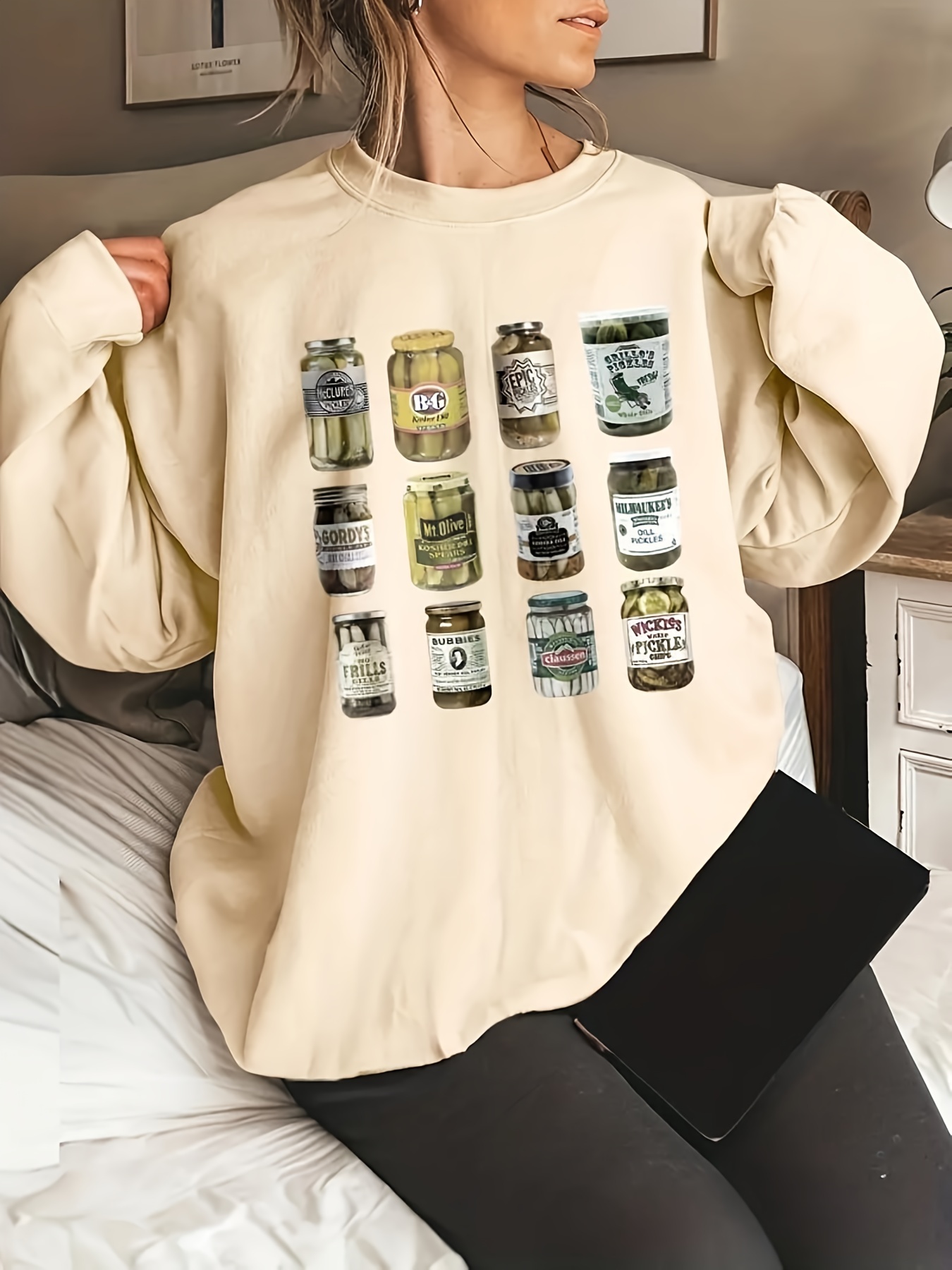 graphic print sweatshirt casual long sleeve crew neck sweatshirt womens clothing details 1