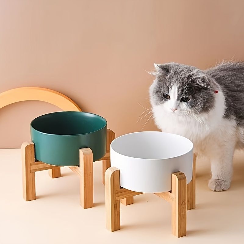 Raised Cat Bowls With Wooden Feeder Stand Elevated 2 - Temu